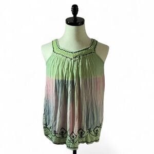 Rima Beachworld Womens Tie Dye Embroidered Gauze Tank Top Eclectic One Size Boho